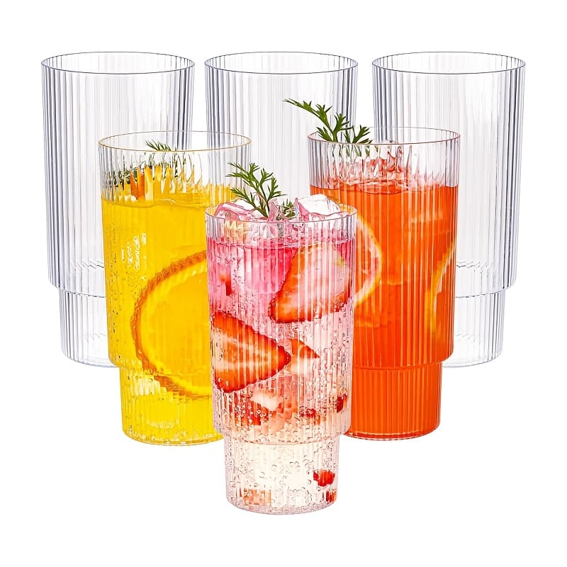 TEMU 6pcs, 400ml/13.53oz Elegant Corrugated Retro Glassware, Transparent Glass Cups, Juice Cups, Milk Tea Cups, Drinking Utensils, For Christmas, New Year, Thanksgiving, Teacher's Day, For .
