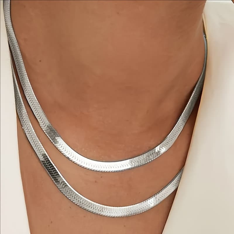 TEMU 2d Flat - 1pc Flat Snake Bone Chain Necklace, Fashionable And Versatile Clavicle Chain, Suitable For Daily Wear, Perfect For Gifting On Holidays