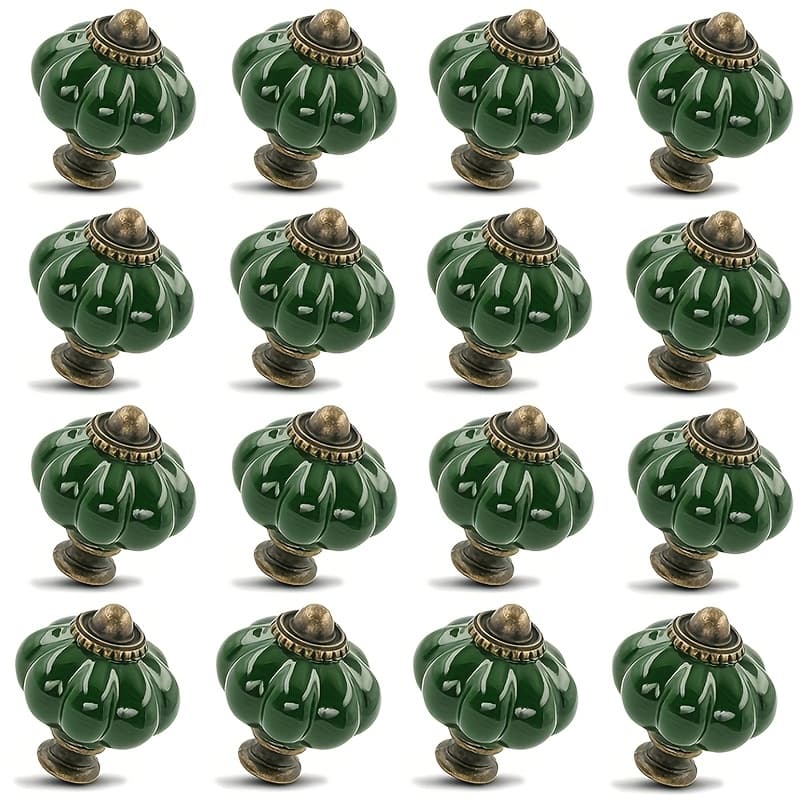 TEMU 4/8/16pcs Vintage Dark Green Ceramic Cabinet Knobs - 1 Set Of Dresser Knobs, Drawer Pulls & Handles With Mounting Screws