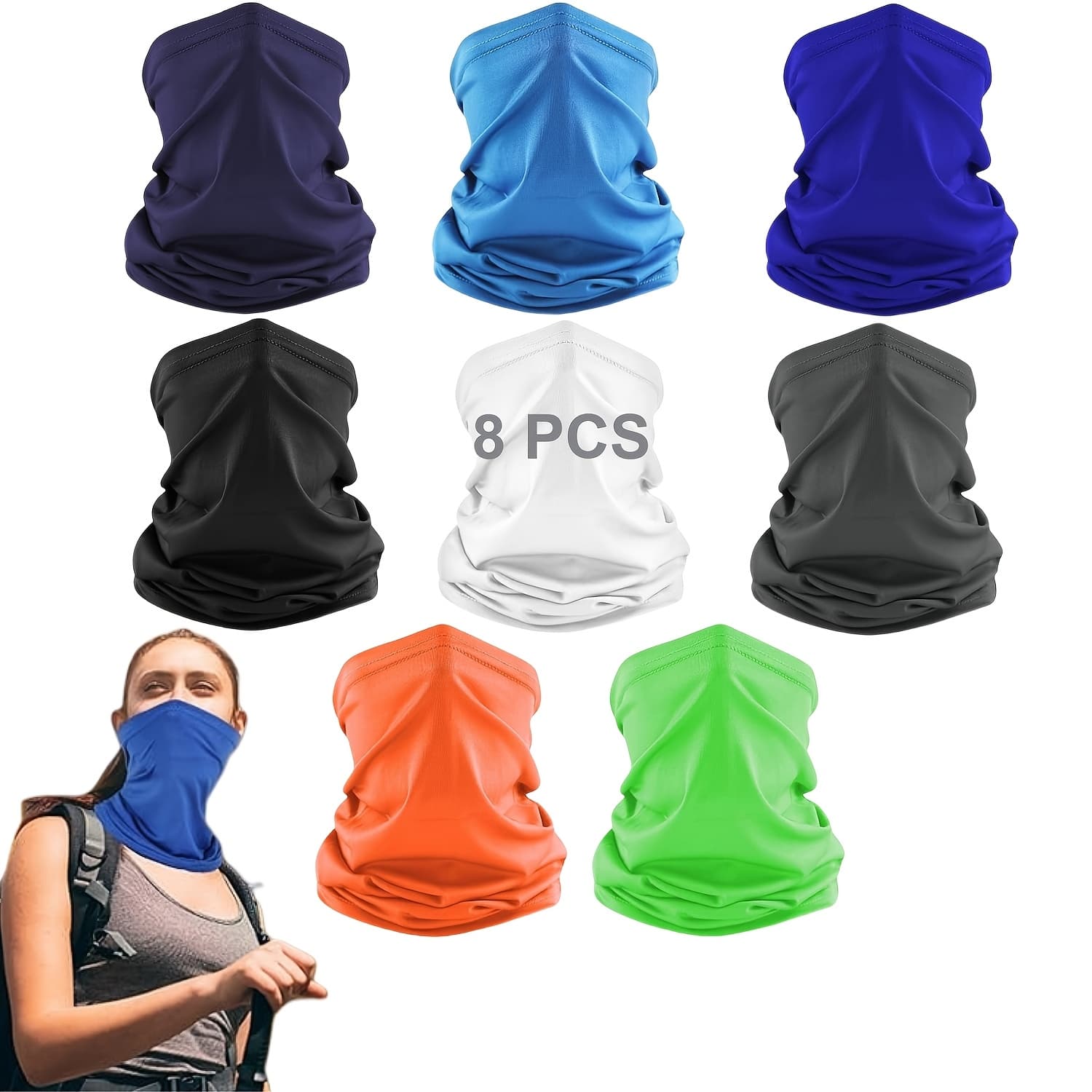 TEMU 8 Pack Neck Gaiter Balaclava Face Mask - Cooling & Quick-dry + Multi-functional Face Cover, (10% Spandex/) For - Windproof, For Skiing, Motorbike, - Fits