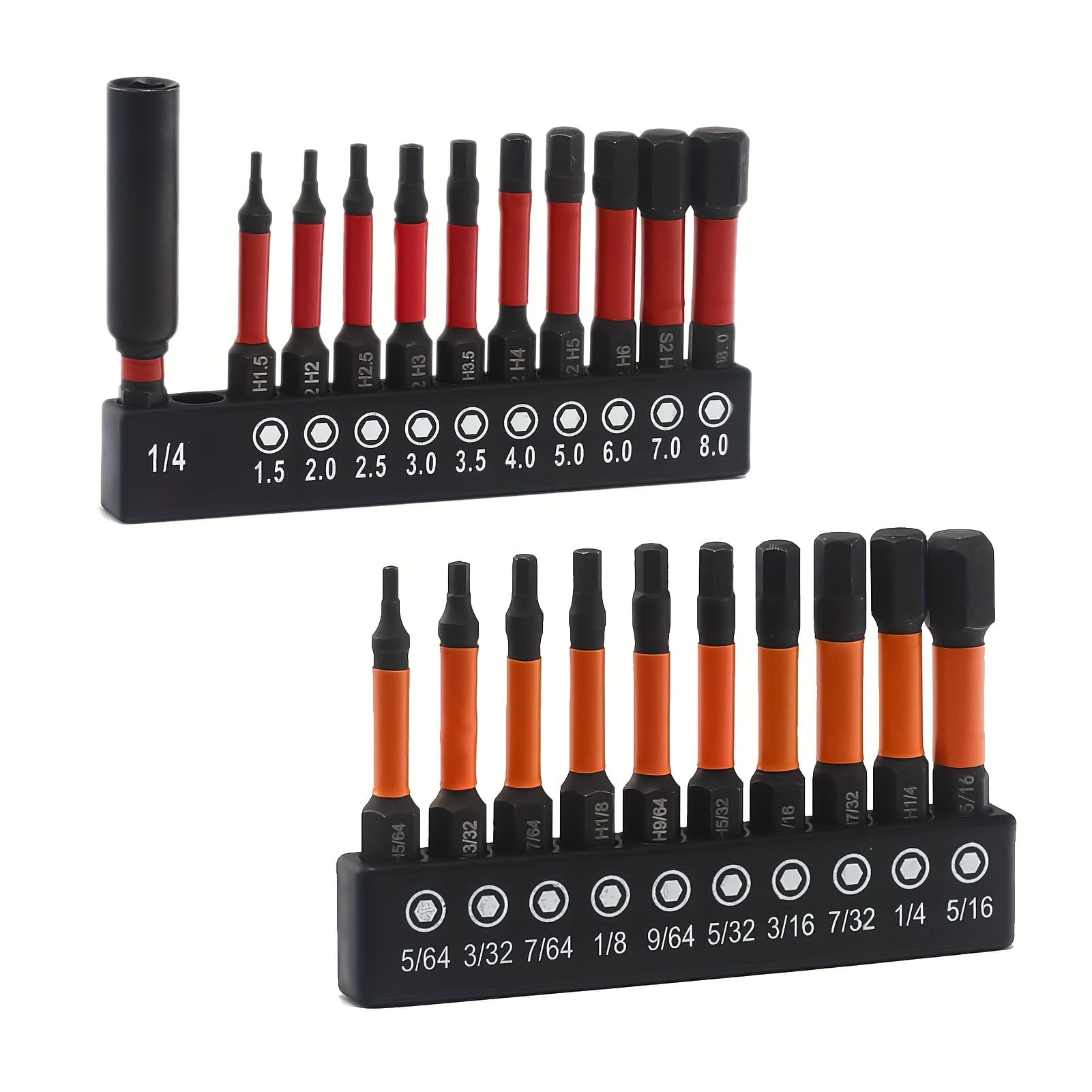 TEMU 21pcs Allen Wrench Drill Bits (metric And Sae), S2 /4" Hex Bit Set, Cnc Tip Screwdriver Bits, 2" Length Magnetic Drill Bit, Impact Hex Bit Set For Electronic Device Disassembly