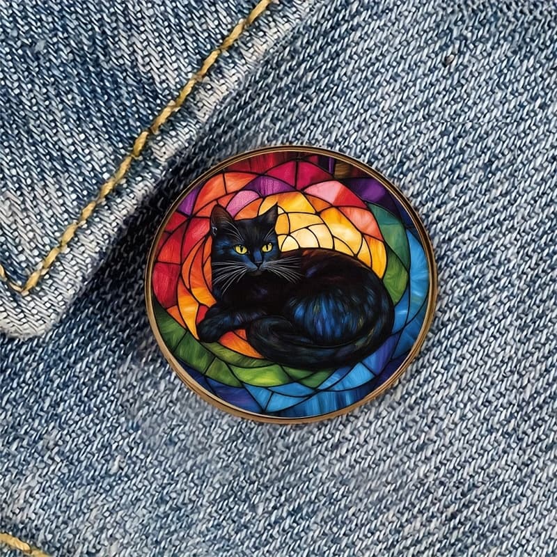 TEMU 1pc Of A Colorful Cat Brooch Made Of Stained Glass And Alloy Resin, Ideal For Decorating Backpacks, Hats, Clothing, Footwear, And Boots