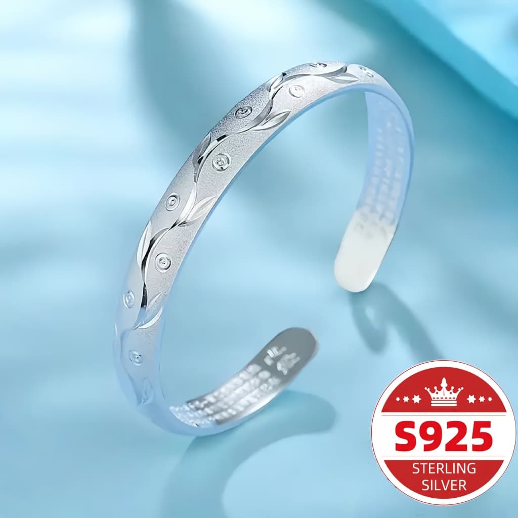 TEMU S925 Pure Silvery Bracelet, Pure Silvery Bracelet, Ladies' Open Bracelet, Adjustable Size For Mothers, Suitable For Daily Wear As Holiday Gifts, Christmas Gifts For Mothers