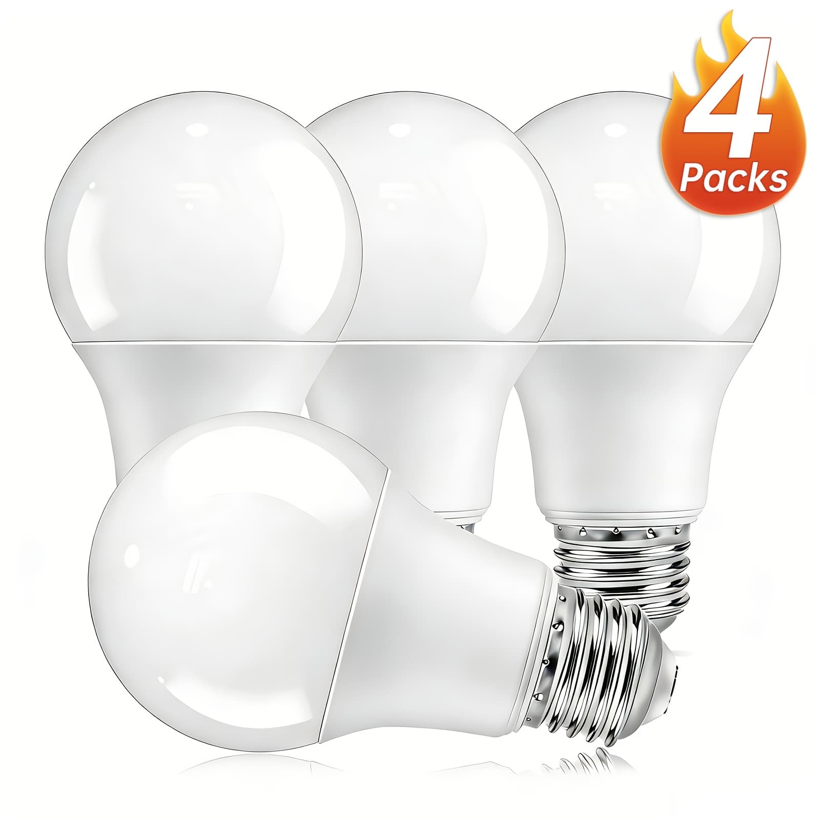 TEMU 4-pack A19 Led Bulbs, 9w, 60w Equivalent Power, Soft Warm White Light 3000k, E26 Base Standard Led Bulb, 120v, 800 , Suitable For Bedroom Indoor Lighting, Non-adjustable Brightness.