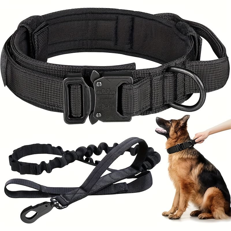 TEMU Zcaynger 2pcs Tactical Dog Collar And Leash Set Adjustable Nylon Dog Collar With Control Handle Heavy Duty Metal And Bungee Leash For Dog Training The Exquisite Gifts
