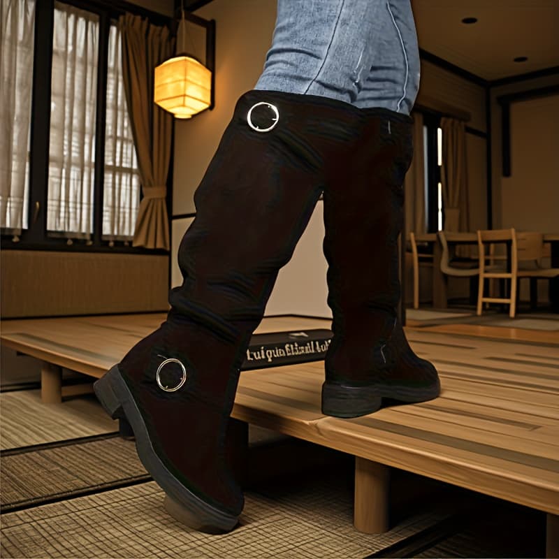 TEMU Women's Ruched Slouchy Boots, Chunky Heel Long Boots, Versatile Over-the-knee Boots, Women Shoes
