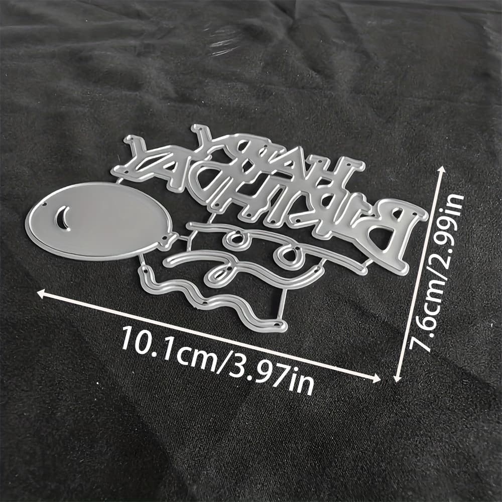 TEMU 1pc Happy Birthday Balloons Metal Cutting Die, Silvery-gray, Fantasy Theme, Suitable For Diy Scrapbooking, Embossing, Handmade Greeting Card Making, Gift Card Making.