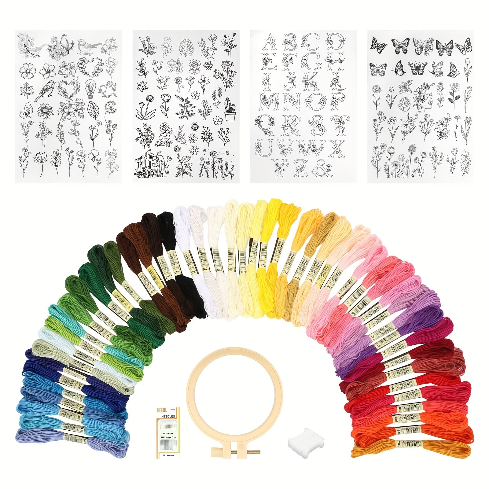 TEMU Embroidery , Water Soluble Stickers & Cross- Thread Weaving Craft Kit Suit For Clothing, Hats, And Shoe Decoration, Essential Sewing & Knitting Supplies