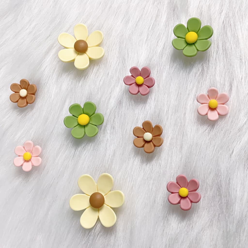 TEMU 10pcs Three-dimensional Six-petal Flower Layered Green And Pink Cute Charms, Must-have Shoe Decoration Accessories For Summer Travel, Gifts
