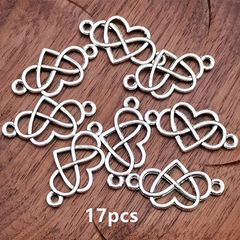TEMU 17pcs Heart Charm Connector Pendant, Bohemian- Components For Handmade Bracelet, Necklace, And Earring Creation, Measuring 25*13mm