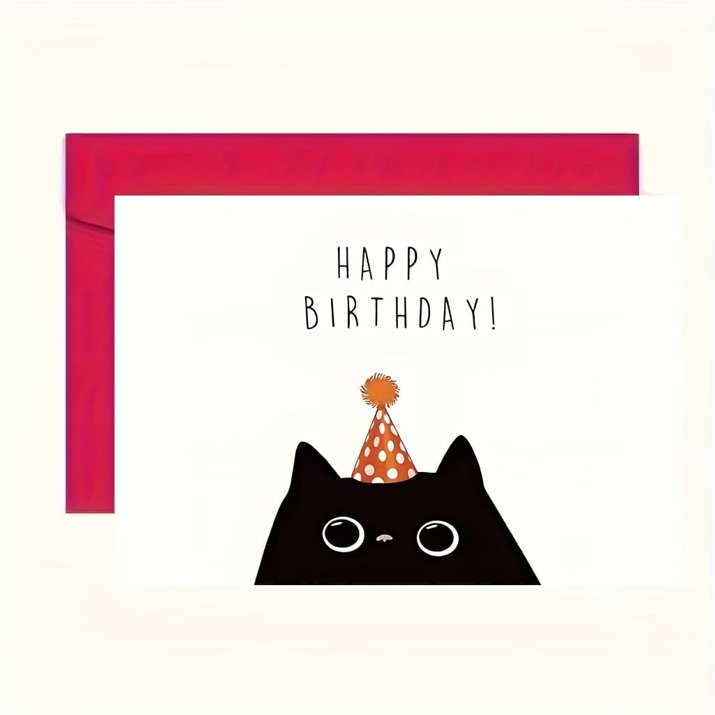 TEMU 1pc, Cute Black Cat Birthday Card, Happy Birthday Card For Cat Lovers, Cute Birthday Card
