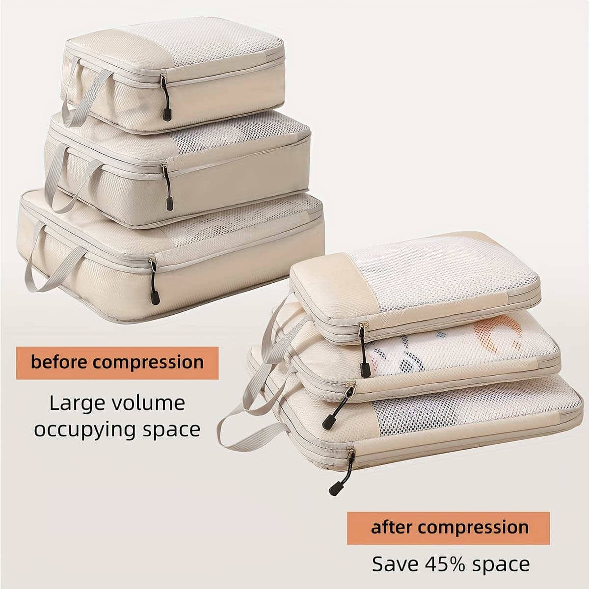 TEMU 3pcs Set Travel Compression Packing Cubes Suitcase Compression Travel Organizer Bags For Carry On