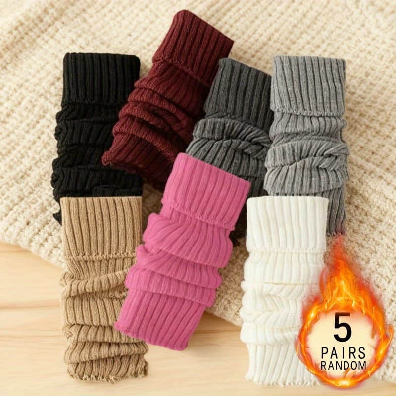 TEMU Random 5 Pairs Of Colors Autumn Winter Women's Thick Vertical Striped Over-the-knee Socks Ins Trendy Japanese Sweet Fashion Solid Color Versatile Comfortable Warm Socks
