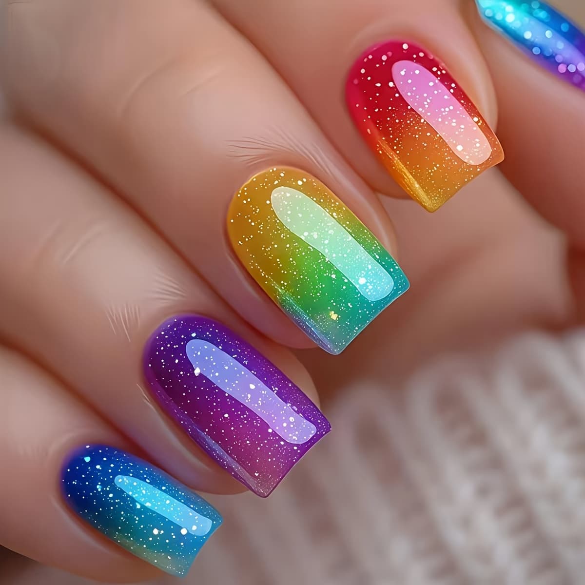 TEMU Short Style 24pcs Colorful Line Art Press-on Nails, Spring/summer Simple And Stylish Reusable Detachable Fake Nails, Easy To Apply For Daily Wear, Parties, Vacations, And