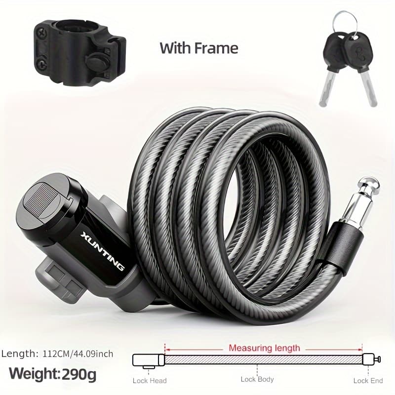 TEMU 83cm 104cm Bike Key Fixed Secure Anti Theft With Bracket Scooter Lock Portable Steel Bicycle Accessories