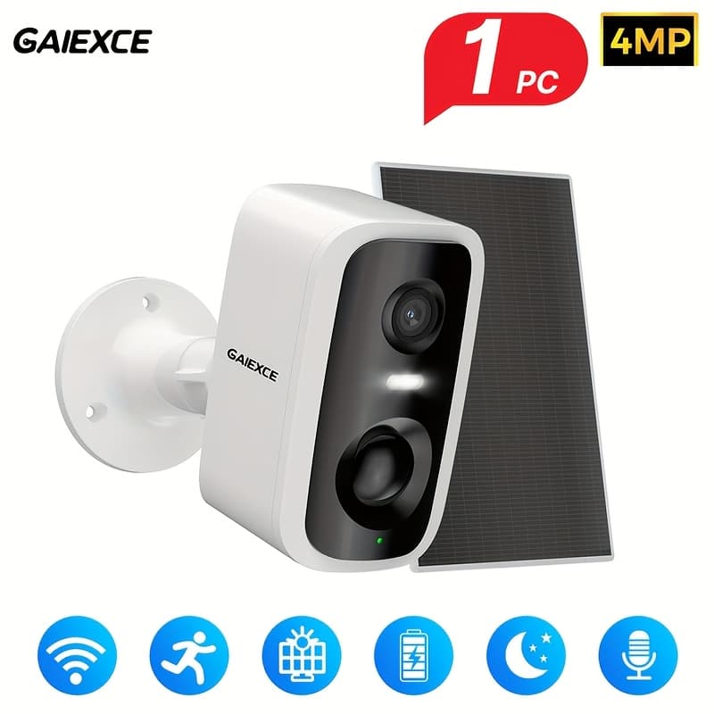 TEMU Solar-powered Wireless Outdoor Security Camera, 4mp Battery-powered Wifi Smart Camera For Home Outdoor Security, Motion Detection, Color Night Vision, Audio
