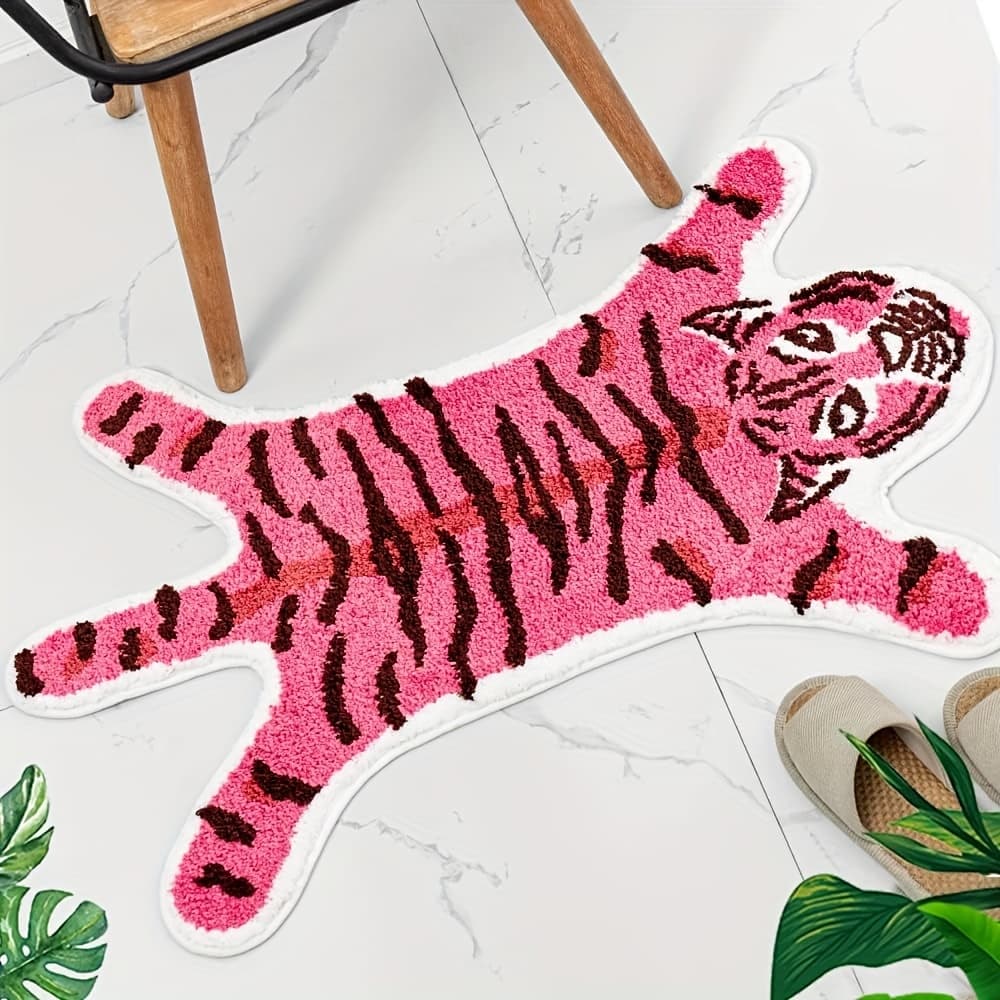 TEMU Funny Tiger Bath Mat For Bathroom, Cute Cartoon Bathroom Rug Non Slip Animal Shaped Absorbent Preppy Small Bathtub Rug Bathroom Decor Aesthetic Plush Shower Rug Machine Washable