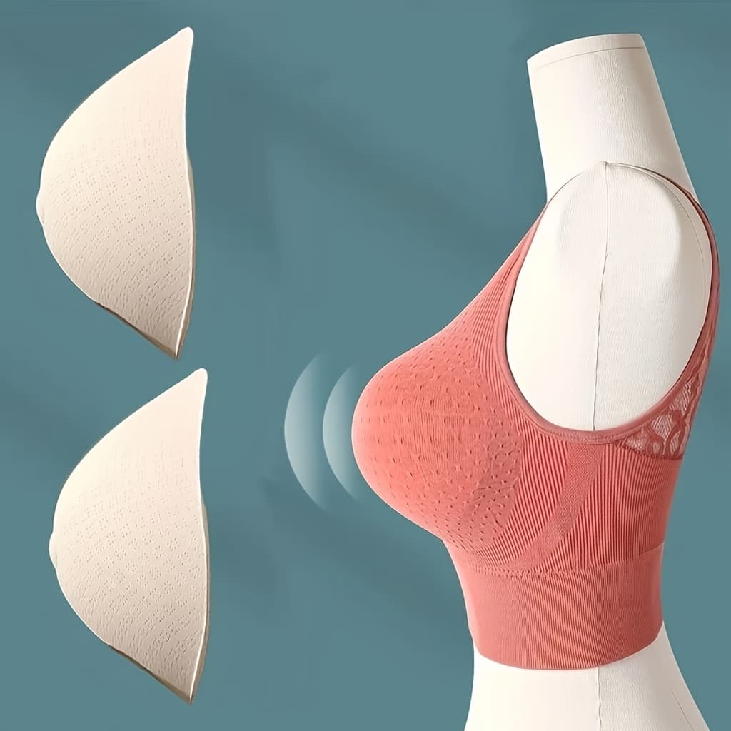 TEMU Women's Post-mastectomy Bra - Seamless Wireless Design, Breathable Fabric With Removable Prosthesis Pads, , Beige, Post Surgery Support, Smooth Texture, Durable Undergarment
