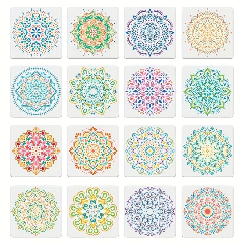 TEMU 16 Mandala Stencils, Reusable Mandala Dot Painting Templates For Art, Scrapbooking, Furniture, Wall, Wood, Fabric, Rock Painting, 6x6 Inch