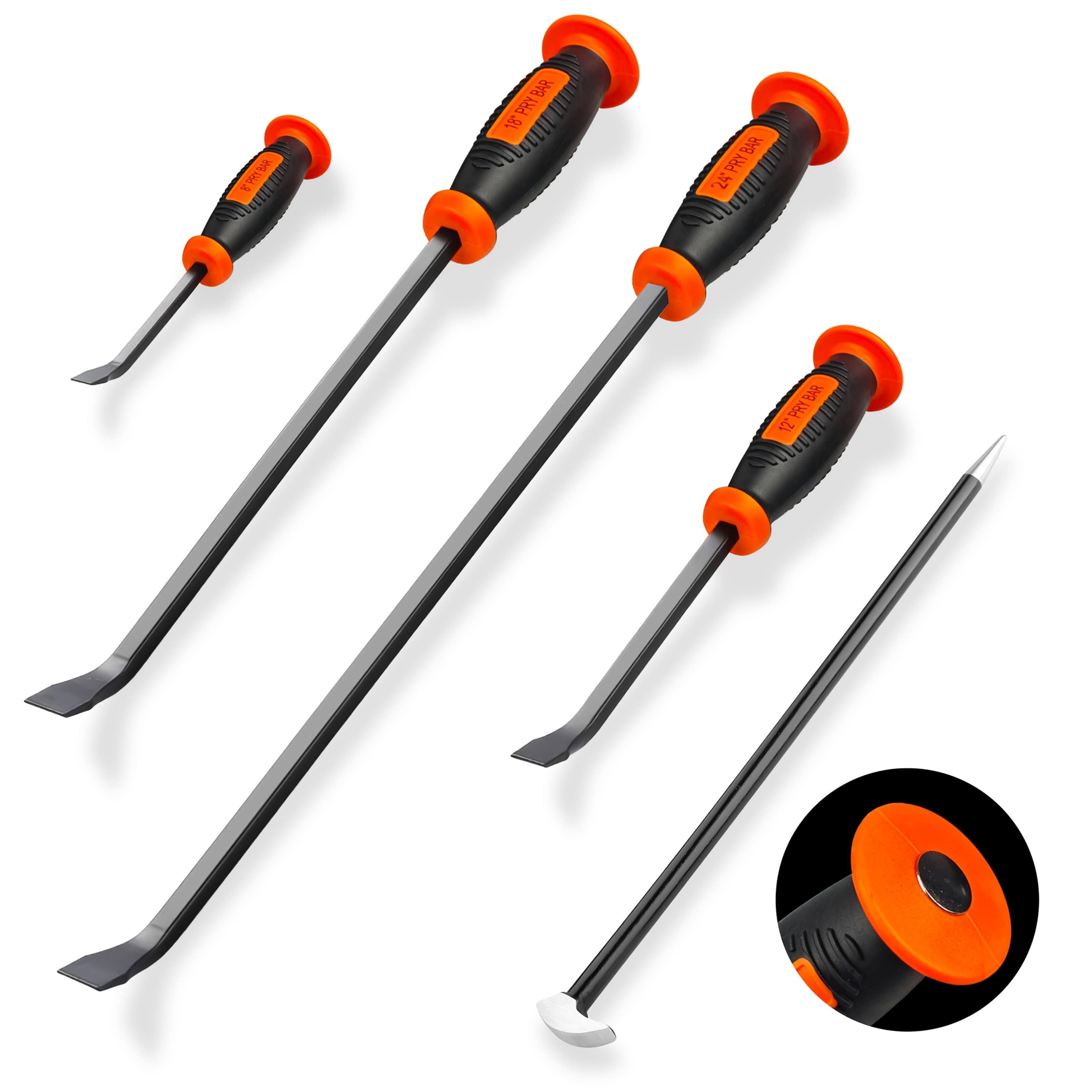 TEMU 5pcs Heavy Duty Pry Bar Set (8", 12", 16", 18", 24") Mechanic's Pry Bars With Thicker Handle, Angled & Rolling-head Bars, Automotive & Tools