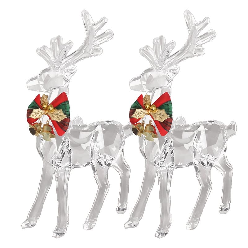 TEMU 2d Flat, 2pcs Clear Christmas Reindeer Ornament With Bow Bells - Room, Office, Fireplace Desktop Decorations, Christmas Holiday Decorations, Gifts For Couples, Mothers, Fathers,