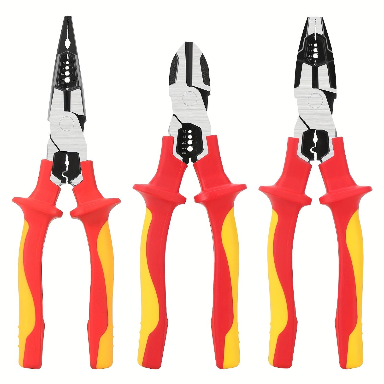 TEMU 3pcs Vde Insulated Pliers Set (8" Linesman, 6" Diagonal And Long-nose), Durable Chrome Vanadium Steel Bodies