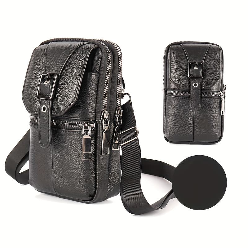 TEMU Genuine Leather Crossbody Bag Compatible For & Smartphones - / Belt Waist Pack With Phone Pouch, Zipper Closure Handbag, Pure Genuine Leather Purse