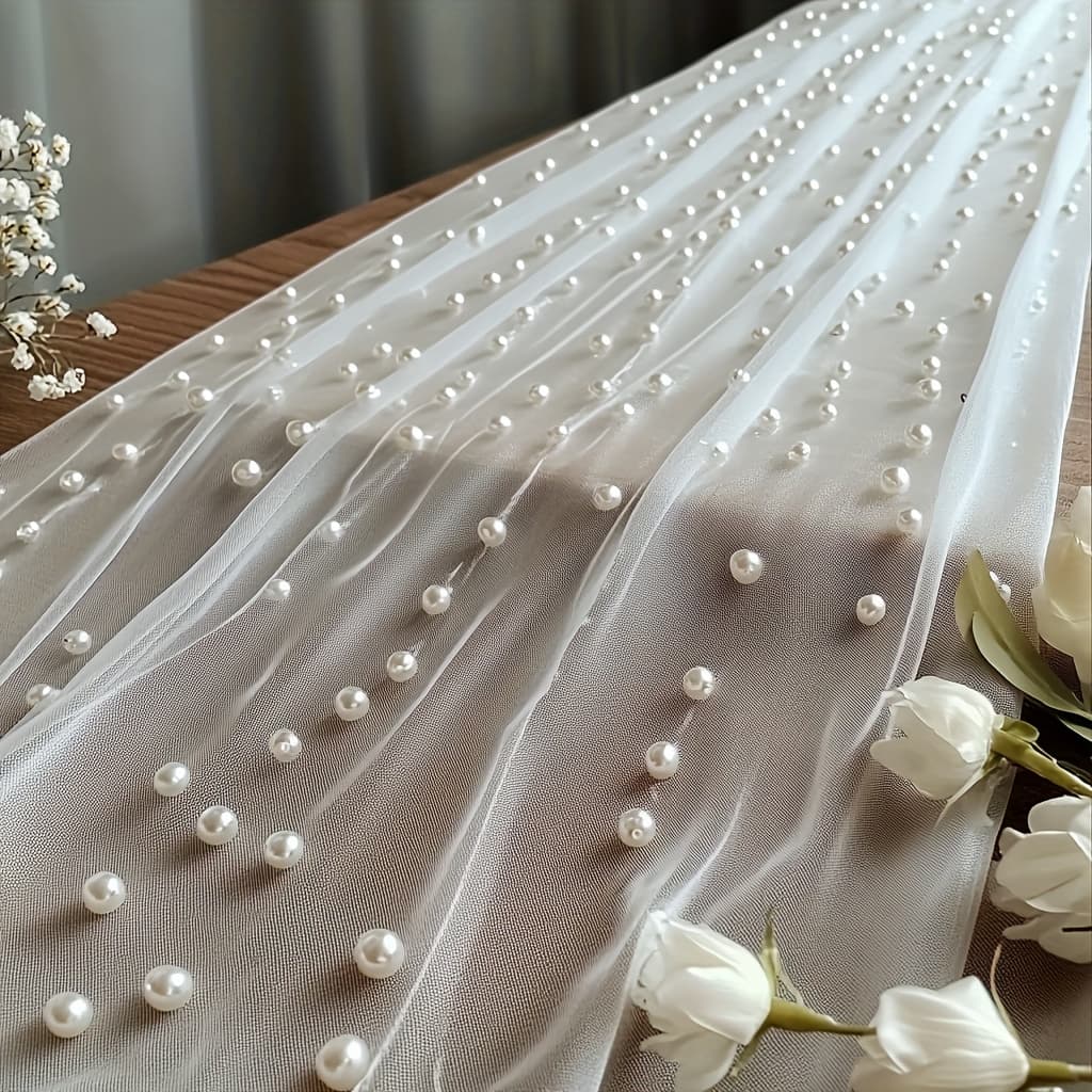 TEMU 1pc Sheer Tulle Table Runner, With An Elegant Design, Suitable For Indoor Decoration, Windowsill Arrangement, Table Setting, And For A Sense Of For Valentine's Day