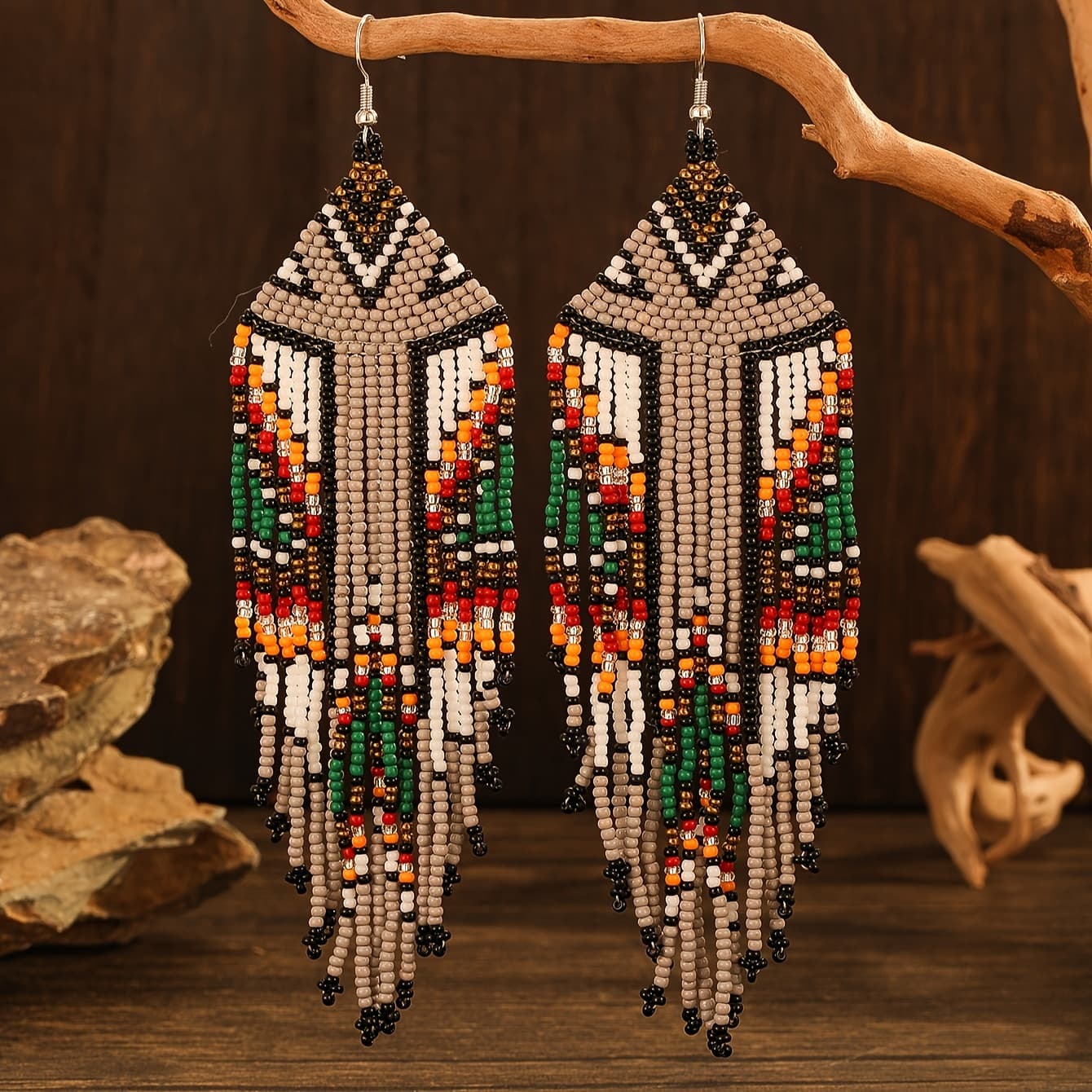 TEMU Handmade Beaded Earrings, Bohemian Vintage All-match Tassel Earrings, Western