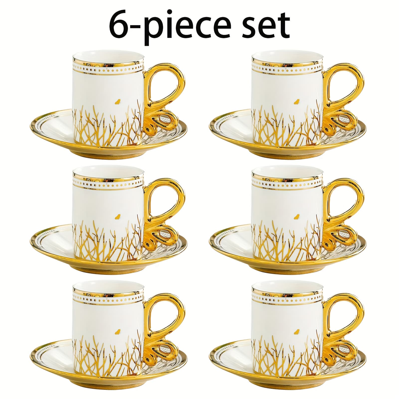 TEMU 6 Sets 1.7oz European Coffee Cup Set, Afternoon Tea Coffee Cups & Tea Party Set, Porcelain Cup Set With Saucers, Accessories For Home Gathering, Cafe, Durable & Stylish Gift For Lovers
