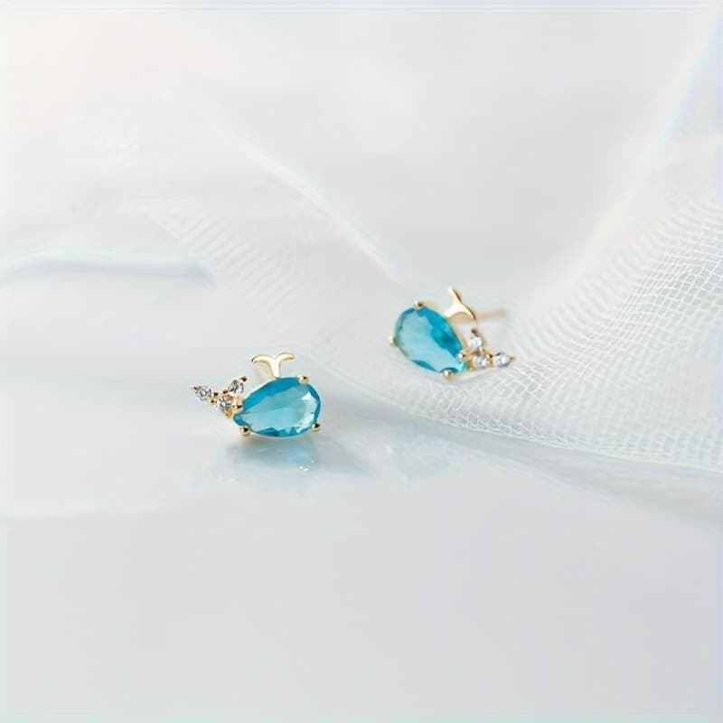 TEMU 2pc Stylish Cetacean Zirconia Simple Wind Copper Golden Studs Lady Birthday Present