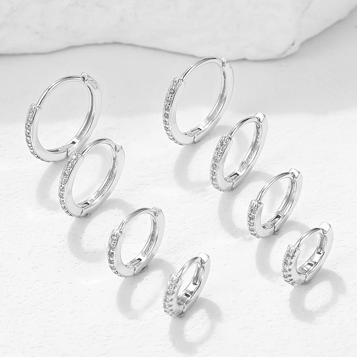 TEMU 8pcs/set Of Simple Elegant Synthetic Zirconia Copper Earrings Set For Women's Vacation Dating Gifts Daily Matching