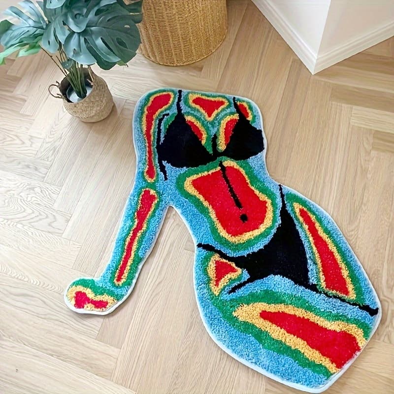 TEMU 1pc Of A Tufted Rug In A Body Shape, Made Of Flocking Material, Soft And Fluffy, Featuring Multiple Colors For Home Decoration Room Or Bedroom, Enhancing Room Aesthetics