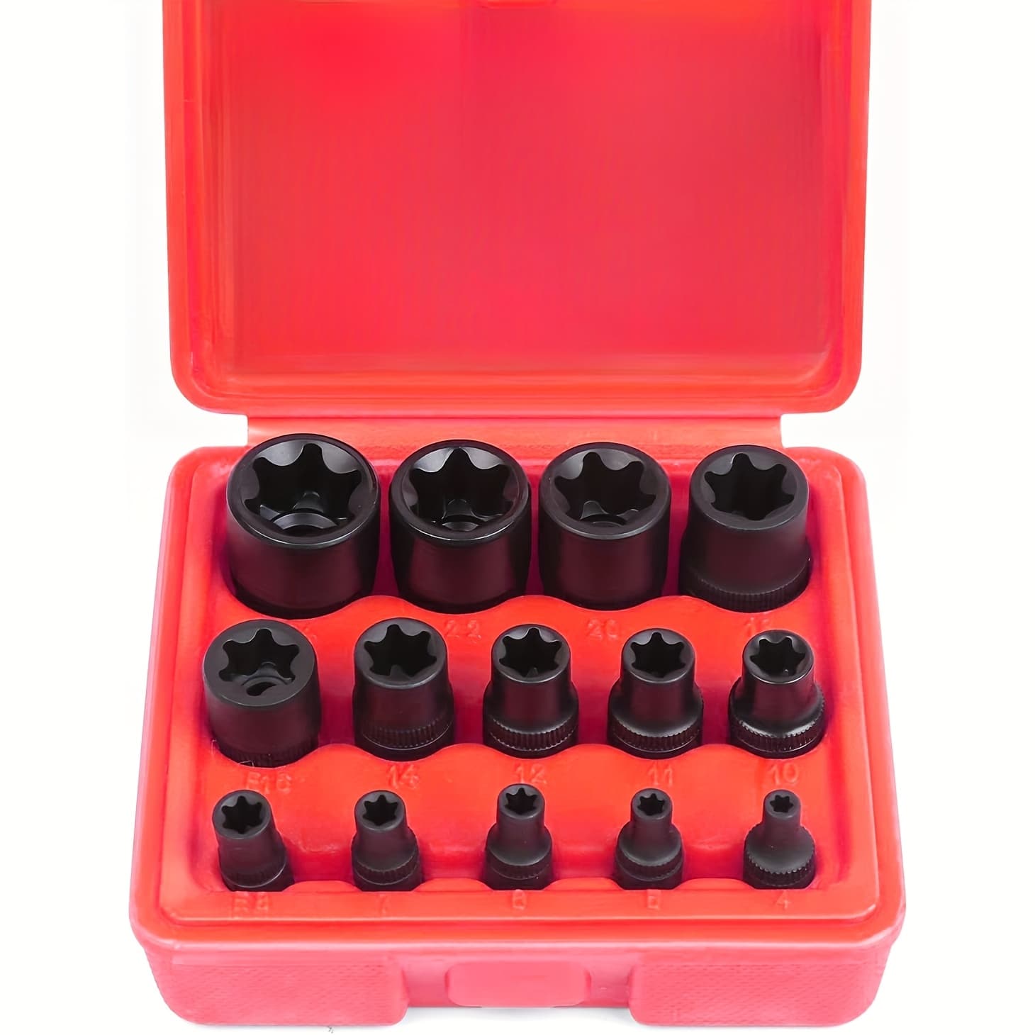 TEMU 14pcs Female E-torx Star Socket Set/rail, 1/4" 3/8" 1/2" Drive, E24 External Torque Socket Set, Star Socket Set, Torque Socket Set, External Plum Socket Set