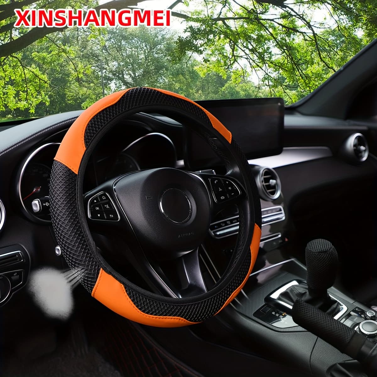 TEMU 3pcs Set: Comfortable And Breathable Mesh Steering Wheel Cover, Cover, And Gear Shift Knob Cover, New Style Set