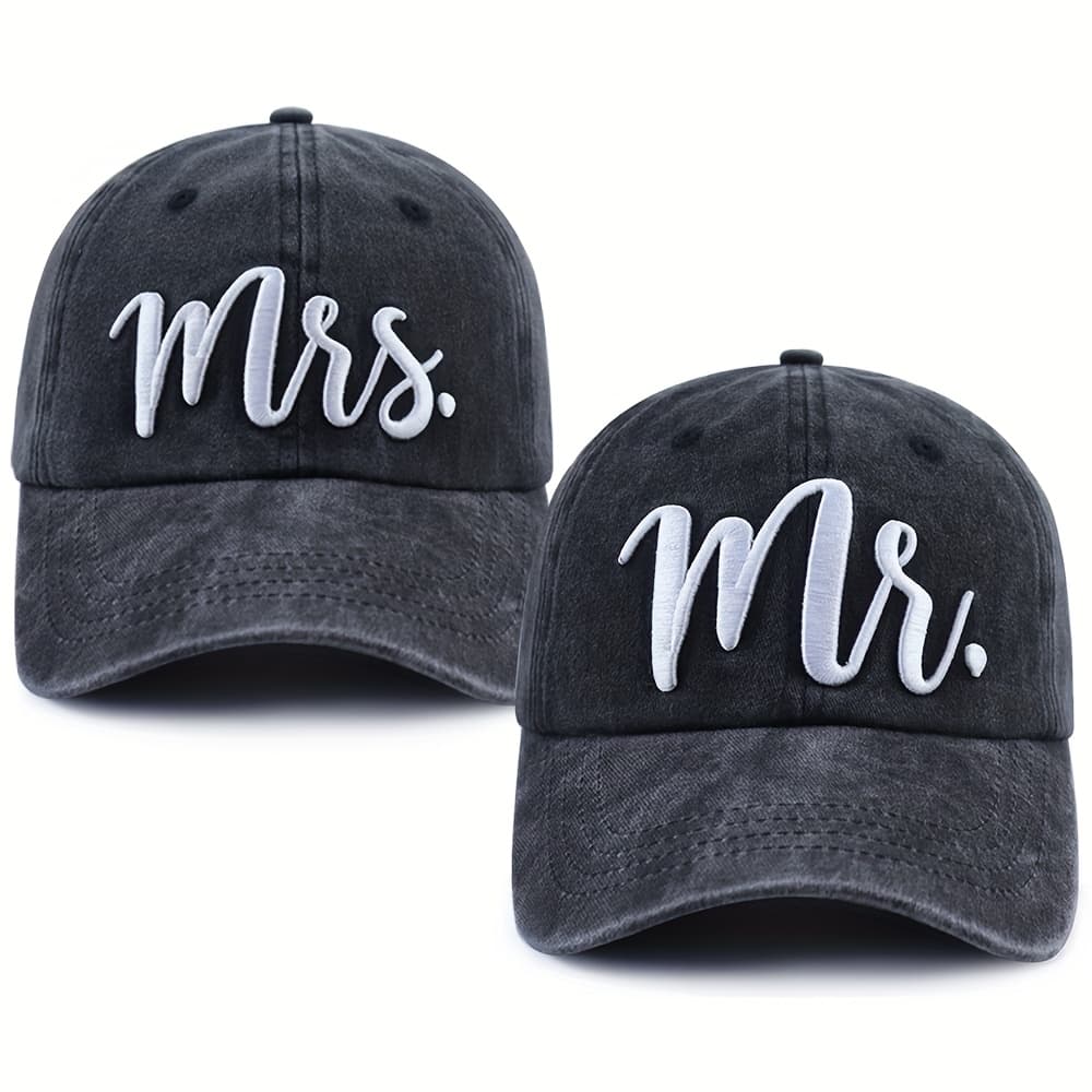 TEMU 2pcs Matching Mr And Mrs Gifts For Men Women, Funny Bride And Groom Hat, Adjustable Bridal Gifts Baseball , Anniversary Engagement Honeymoon Wedding Gifts For Couple Wifey Friend