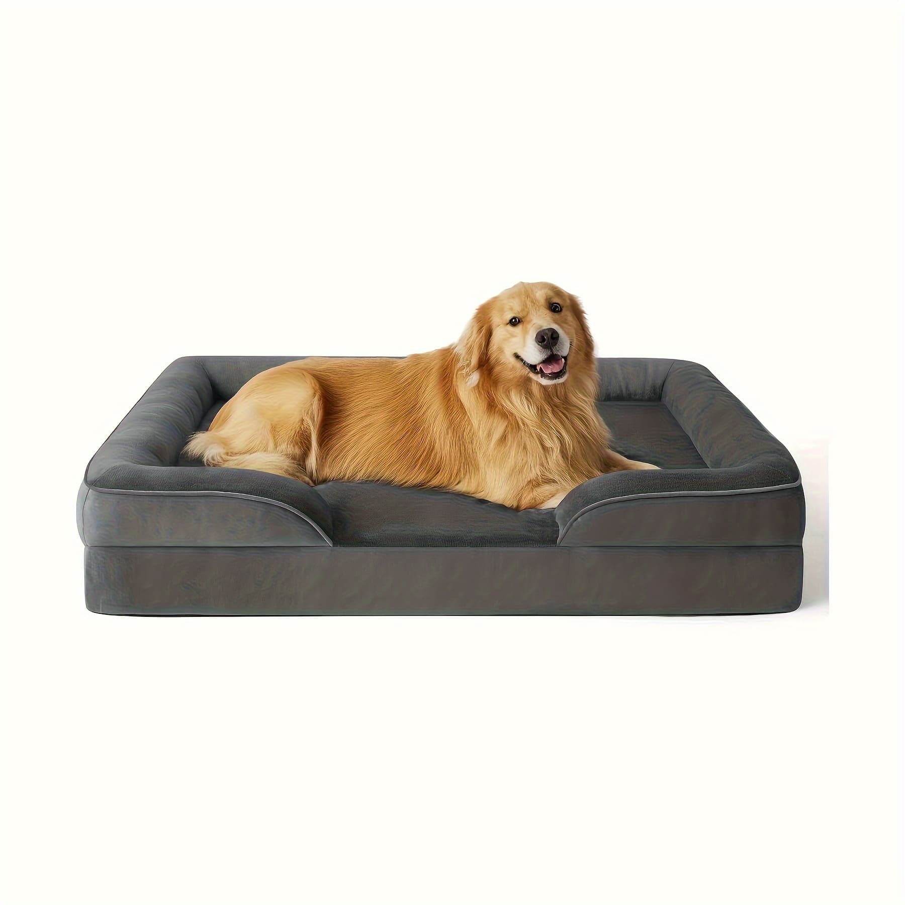 TEMU Large Orthopedic Dog Bed - Pet Sofa With Side, Washable And Detachable Lid And Non-slip Bottom For For Big Dogs - Perfect For Sleeping And Relaxing
