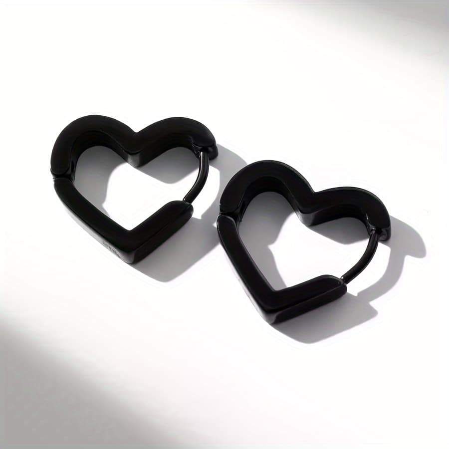 TEMU 2pcs Fashion Heart Stainless Steel Earrings, , Hypoallergenic