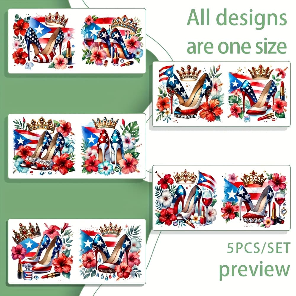 TEMU 5pcs/set Puerto Atmosphere High Heels 16oz Glass Jars Wrap Transfer Decorative Paper Uv Dtf High Self-adhensive Decor Transfer