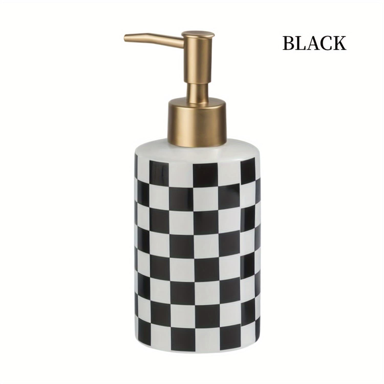 TEMU Checkered Ceramic Soap Dispenser With Rust Proof Gold Matte Pump Decorative Soap Dispenser For Bathroom Or Kitchen