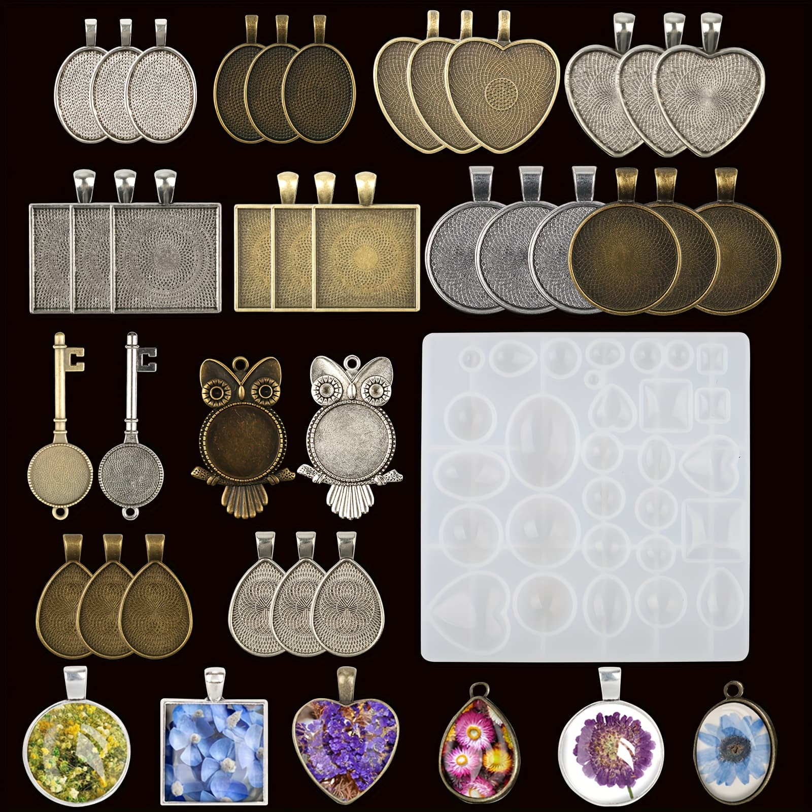 TEMU 35pcs Resin Jewelry Molds Pendant Trays Making Kit, Jewelry Molds For Resin Casting, 7 Styles Silicone Pendant Trays For Diy Earring, Necklace, Jewelry And Keychains Making