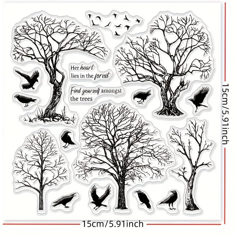 TEMU 1pc Crow And Tree Transparent Stamp Diy Silhouette Silicone Clear Stamp 5.9 X 5.9 Inches (about 15 X 15cm) Clear Stamp For Card Making, Photo Album, Journal Decoration