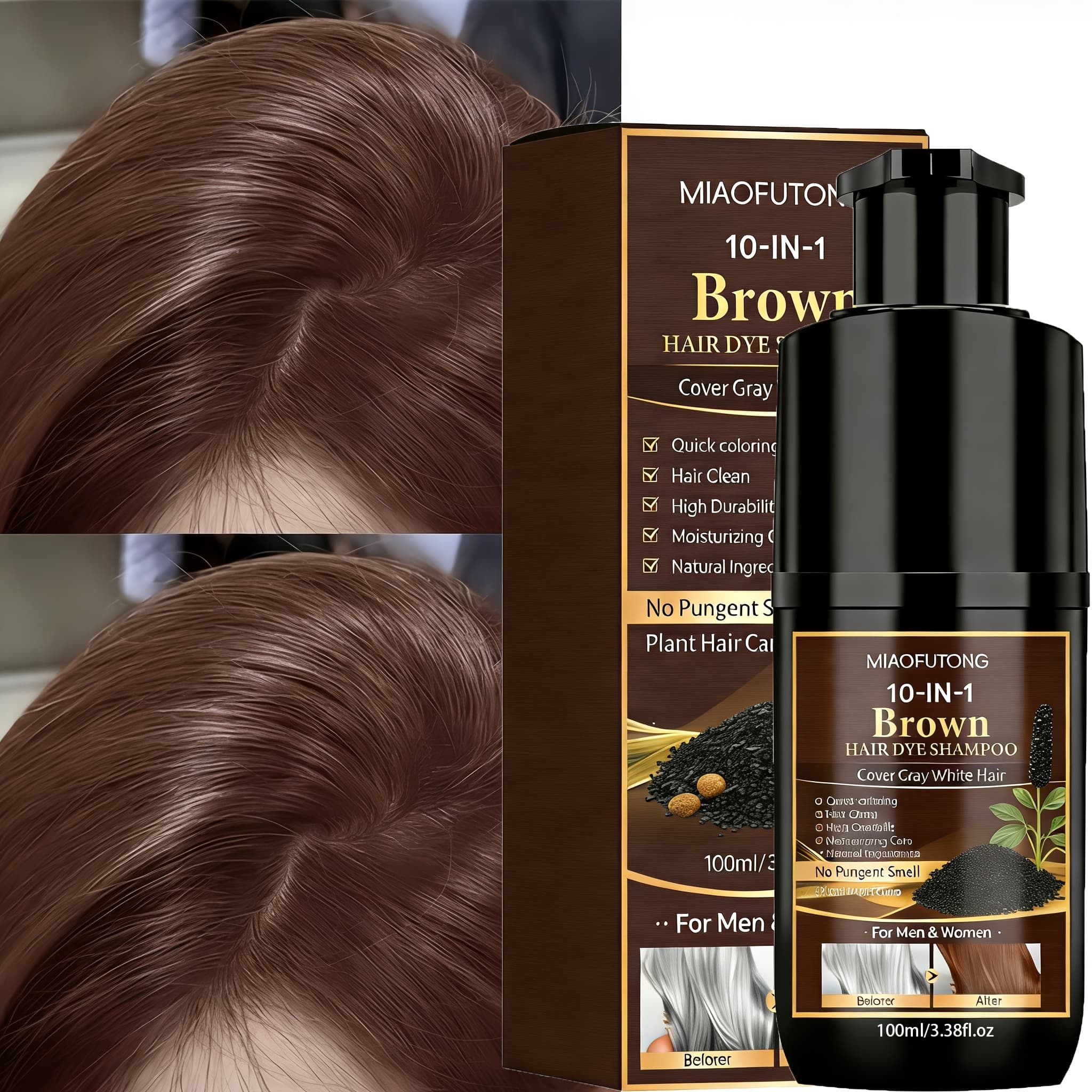 TEMU 10in1 Brown Hair Dye Shampoo, Featuring Plant-based Formula, Gently Cares For The Scalp. Suitable For Men And Women - Fashionable Hair Colors, With Plant Extracts And Nourishment For The Hair.