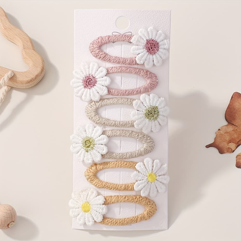 TEMU 6pcs Bohemian Style Flower Handmade Fabric Hair Clips For Girls