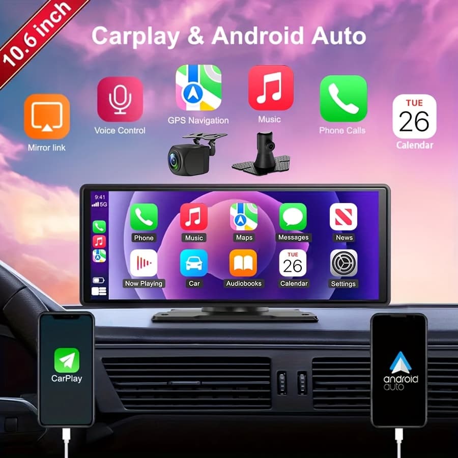 TEMU 10.26-inch Wireless Car Display, With Integrated Car Audio, A Touchscreen Interface, A 720p Hd Backup Camera, A Dashcam, Wireless , Gps Navigation