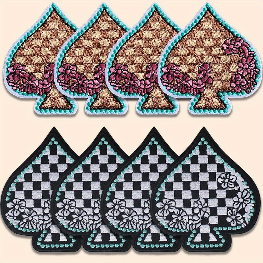TEMU 8pcs Of "black And Brown Heart" Embroidered Patch Cloth Is Perfect For Truck Drivers' Hats, Clothes, Bags, Etc
