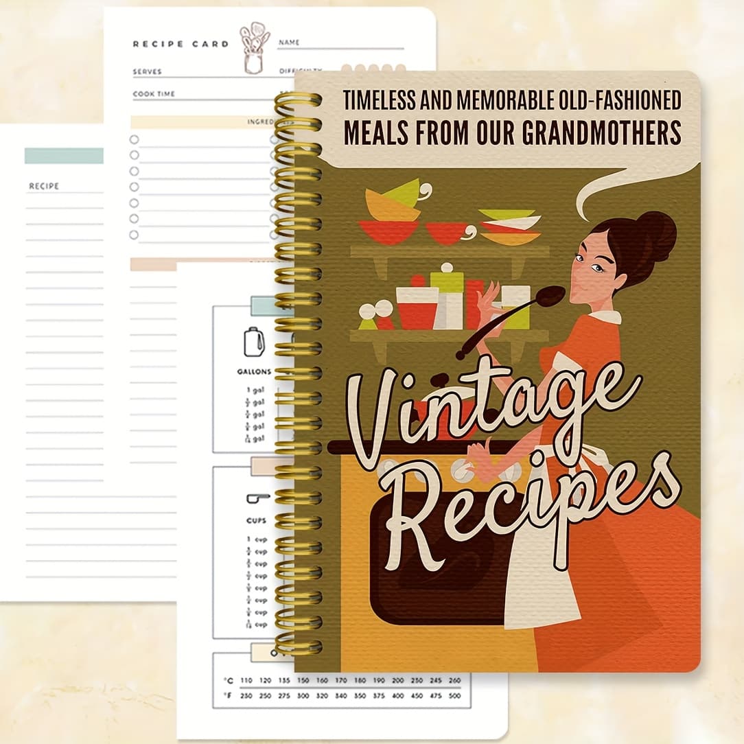 TEMU Style Meal Printed Cover Recipe Book With Illustrations - Suitable For Cooking Enthusiasts, Family Meal And Cooking Plan Records, 50 Pages, 5.5x8.3 Inches