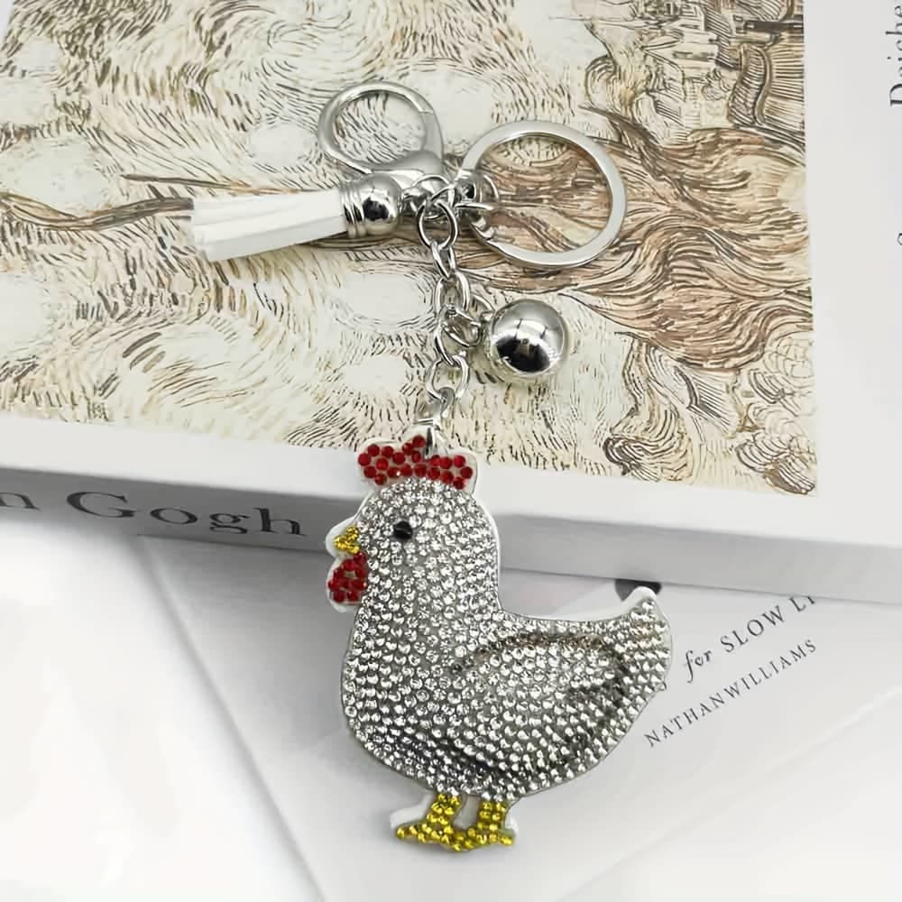 TEMU 1pc Cartoon Hen Keychain, Pu Leather & Alloy Animal Charm With Lobster Clasp, Decorative Women's Bag Accessory For Christmas, Festive Accessory | Cartoon Style | Metallic Finish