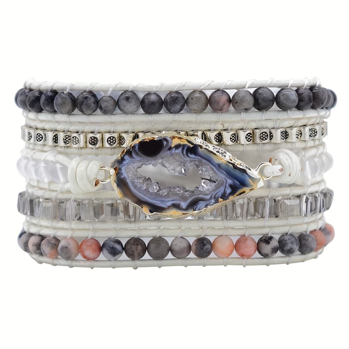 TEMU Chic Handmade 5-wrap Bracelet & Mixed Beads - Elegant Stone Jewelry For Women, Ideal For Parties & Gifting, Gift For Women|natureinspired Accessory|handmade Bracelet