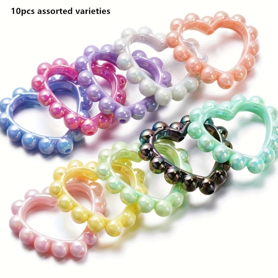 TEMU 10pcs Beads For Pens,acrylic 3d Hollow Heart Beads Bulk For Beadable Pens Keychain Making Supplies For Teacher Charms Assorted Varieties